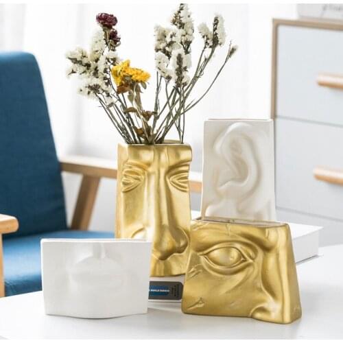 Nordic Abstracted Creative Minimalist Ceramic Vase Face Design Flower Vases For Homes Art Ornaments Home Wedding Decoration