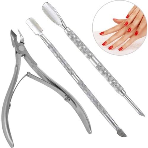 3Pcs/ Set Stainless Steel Cuticle Scissor Pusher Spoon Dead Skin Remover Cutter Clipper Nipper Trimmer Manicure Nail Art