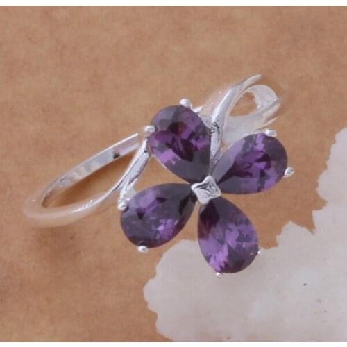 Wholesale Silver Plated Rings For Women,Free Shipping Charm Christmas Silver Fashion Jewelry Elegant Unsurpassed/purple Stone/as