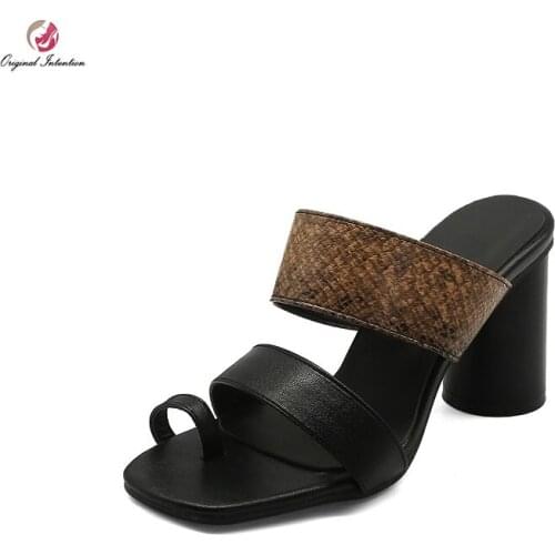 Original Intention Popular Black Silver Yellow Simple Sandals Woman Open Toe Fashion Leisure Shoes Female Chunky High Heels