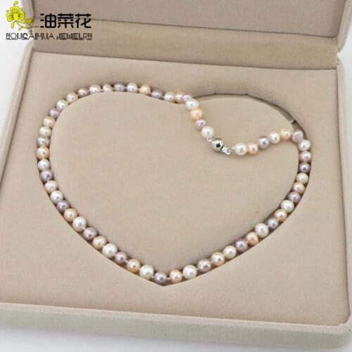 Hot New Beautiful Fashion Jewelry Natural Charming Akoya 7-8mm Multicolor Pearl Necklace Making Design Woman Gift Wedding AAA