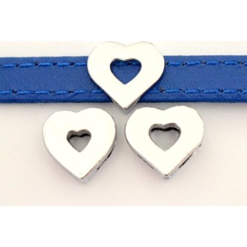 50PCS 8mm Silver Smooth Heart Slide Charms Slide Beads DIY 8mm Bracelets Wristbands,Belt Straps Pet Name Collar
