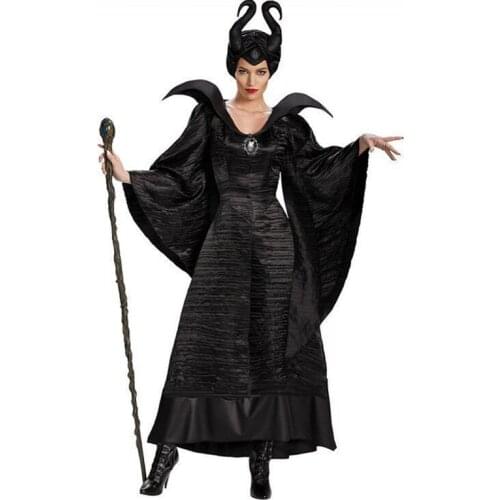 Plus Size Lady Movie Elegant Witch Costume Black Fairy Demon Evil Cosplay Carnival Halloween Party Fancy Dress