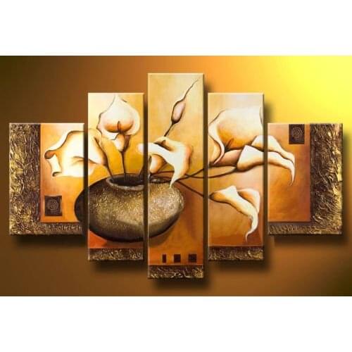 Hand-painted wall art Weak yellow lily bottle home decoration picture frame Landscape oil painting on canvas 5 piece canvas art
