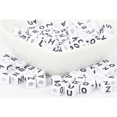 Mixed White Bottom Black Letter Acrylic Bead Charm Loose Spacer Beads For Jewelry Making DIY Needlework Bracelet Accessories