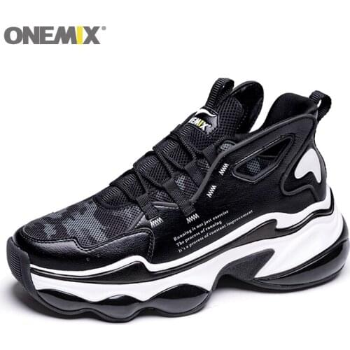 ONEMIX Sport Shoes for Men Air Cushion Breathable Mesh Black Sneakers for Woman Reflective Running Shoes Trainer Walking Shoes
