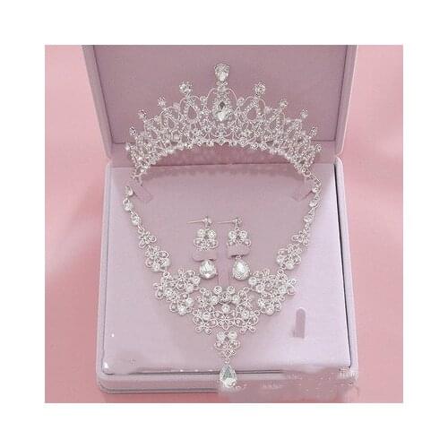 Bridal Accessories Jewelry Three Piece Crown Earring Necklace Jewelry Bling Bling Wedding Accessories Cheap Sale Ladies Party