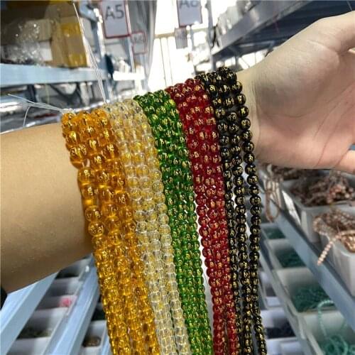 Fortune Lucky Six-Word Healing Crystal Quartz Glass Tibetan Beads Loose Spacer Bead For Jewelry Making Bracelet Accessories gift