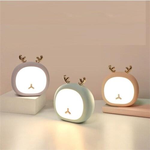 USB Rechargeable Rabbit Deer Night Light Cute Stepless Touch Switch Pet Night Lamp Nursey Light For Kid Baby Battery Built In