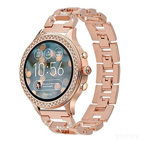 YOOSIDE 18mm Quick Release Metal Stainless Steel Bling Crystal Watch Band Strap for Fossil Q Venture Gen3/Gen4 HR/TicWatch C2