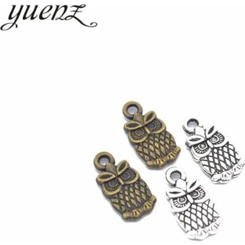 YuenZ 20pcs 2 color Antique silver color Alloy owl charms Pendant Jewelry Findings 15*7mm D143