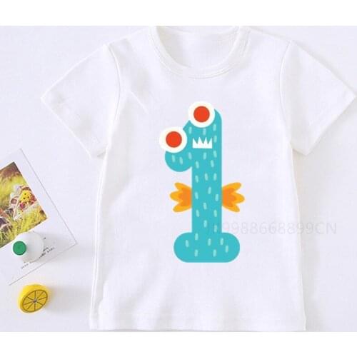 Boys Funny Dinosaur 1-9 Birthday Number Print T Shirt Children Birthday Dino Party T-shirts Boy&Girl Cute Gift Tshirt Present