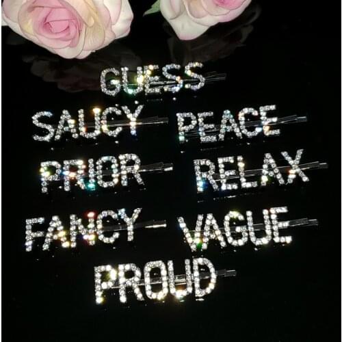 Crystal Word Hairclips "SAUCY,PEACE,PRIOR,RELAX,FANCY,VAGUE,PROUD" Blingbling Letters Hairpins Hot Hair Accessories WHOLESALE