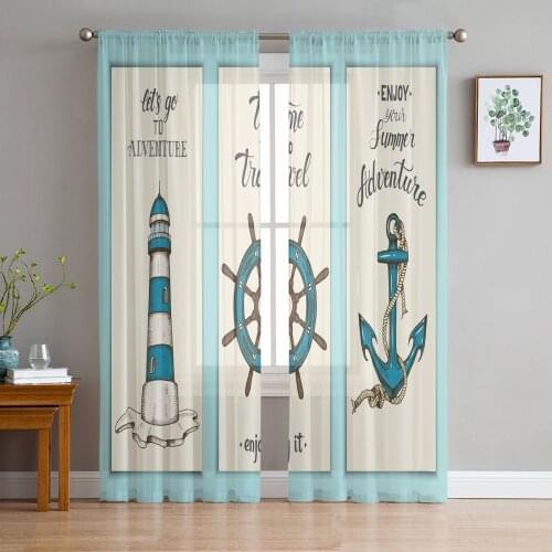 Lighthouse Pointer Anchor Curtain For Living Room Transparent Tulle Curtains Window Sheer For The Bedroom Accessories Decor