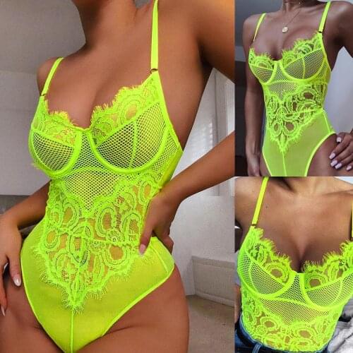 Green Sexy Hollow Out Women Exotic Lingerie Strap Lace Bodysuits Sleepwear Underwear Porn One Piece Underwear Exotic Costumes