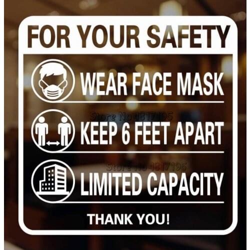 Store Sign Wall Window Sticker "For Your Safety" Vinyl Decals Store Shop Welcome Door Sticker Safe Notice Sign Vinyl Art Decor
