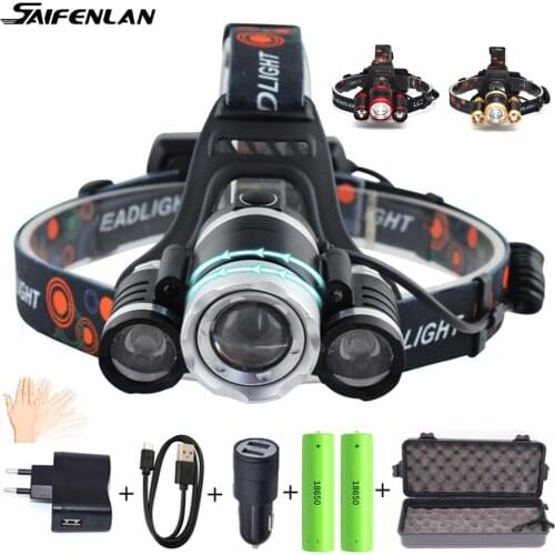 ZOOM LED Headlamp Fishing Headlight 3*XML T6 USB Rechargeable Sensor Lamp Waterproof Head Torch Flashlight Head Lamp by 18650