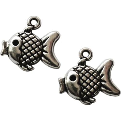 100pcs Tibetan Silver Cute Fish Ocean Animal Spacer Charm Beads Pendants Alloy Jewelry DIY L030 17.2x16.3mm