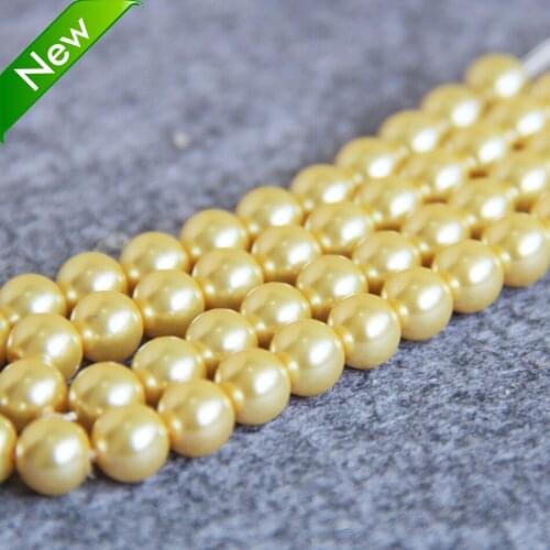 2015 Fashion 8-14mm Yellow Shell pearl beads Seashell DIY gift for women girl loose Jewelry making design 15inch