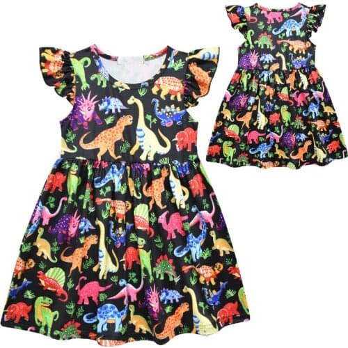 2020 Beautiful Baby Dresses for Girls Princess Cartoon Dress Dinosaur Short Sleeve Summer Dress Birthday Party Clothes