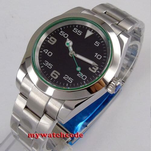 40mm bliger no logo black dial luminous marks solid case date window sapphire glass automatic mens watch B179