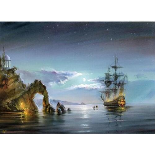 40*30cm Sea Sailing DIY Newest Digital Oil Painting Paint By Number Kit Linen Canvas