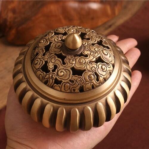 468g Pure brass incense burner Small Vintage/Antique Chinese Incense Burner Bronze/Brass Candle Burner holder asian lion Nepal T