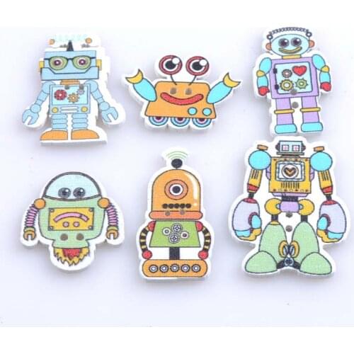 50pcs Cartoon Robet Wood Buttons Multicolor 2 Holes Sewing Handmade Scrapbooking Craft Decoration Accessories 25-35mm MT0813
