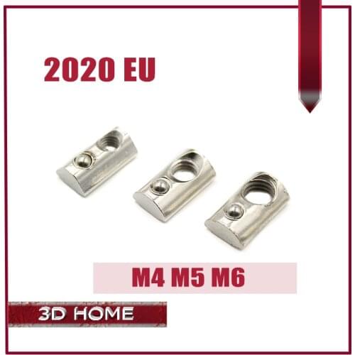 50Pcs M4 M5 M6 T Spring Nut Half Round Elasticity Spring Nut Block For 2020 EU Standard Aluminium Profile Slot Groove 6