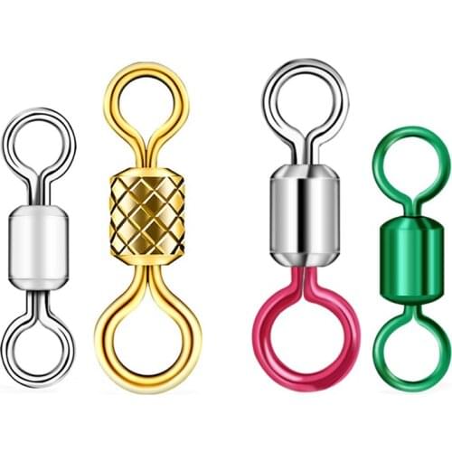 LEDIAO 50pcs Fishing Swivels Rolling Stainless Steel Mutlicolor Solid Ring Fishing Connector Ball Bearing Snap Fishing Tackle