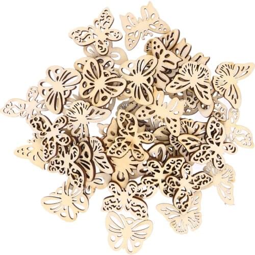 50pcs Mixed DIY Hollow Wooden Butterflies Cutouts Craft Embellishments Wood Ornament For DIY Art Wedding Decorations (33mm)