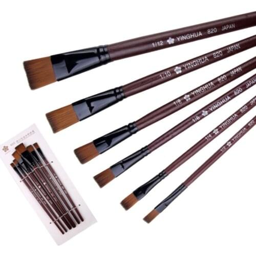 6 Pcs Wooden Handle Watercolor Paint Brush Pen Painting Easy To Clean Learning Oil Acrylic Art Supplies Nylon Hair