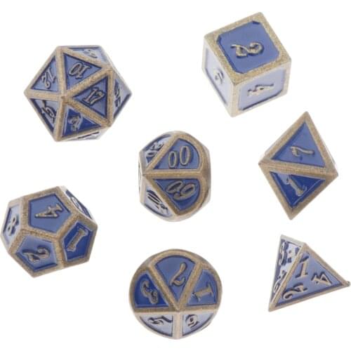7 Packs Polyhedral Metal Dice Standard Size Blue for DnD Pathfinder RPG