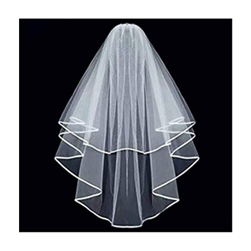 White Double Ribbon Edge Center Cascade Bridal Wedding Veil with Comb