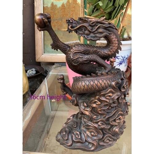 Free Shippng 36 CM Bronze statue of Chinese imperial dragon on colorful clouds
