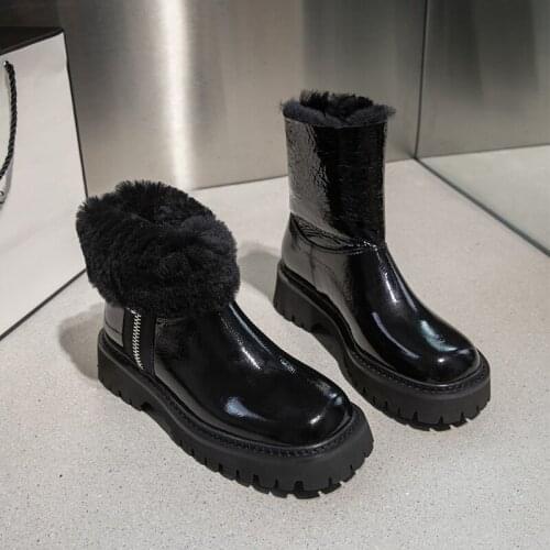 Fashion Winter Women Genuine Leather Ankle Boots Female Thick Plush Warm Snow Boots Waterproof Non-slip Booties