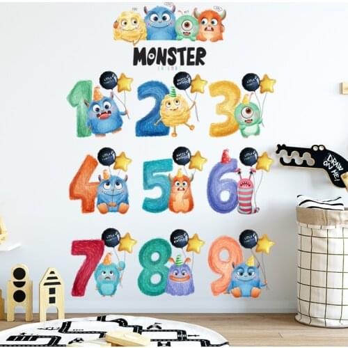 Digital Little monster Wall Sticker For Kids Room Removebal Wallpaper Childrens Game Preschool Education Cartoon Creative