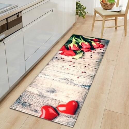 Wood Grain Kitchen Mat Floor Mat Carpet Non-slip Entrance Door Mat Rugs Heart Shape Mat for Home Living Room Kitchen Bathroom
