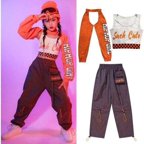 Kids Hip Hop Clothes For Girls Jazz Costume Crop Tops Cargo Pants Street Dance Performance Clothing Modern Rave Clothes BL5888