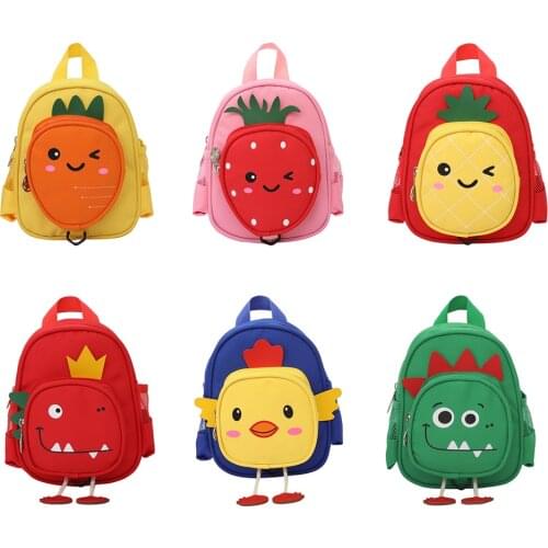 Kids Shoulder Backpack Nylon Children School Shoulder Bag Solid Anti-Loss Rope Cartoon Animal Print Rucksack Student Satchel