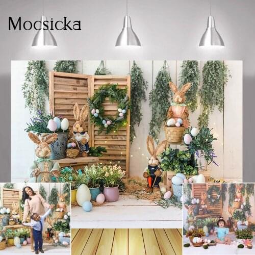 Spring Easter Sunday Backdrop Rabbit Flowers Green Farm Grassland Easter Eggs Background Newborn Bunny Portrait Photography Prop