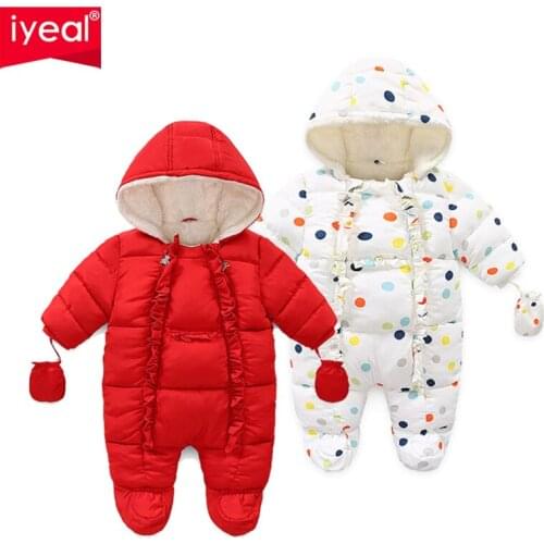 IYEAL Newborn Baby Girl Ruffle Flower Outfit Romper With Gloves Winter Thick Warm Hooded Long Sleeve Jumpsuit Overalls Outwear