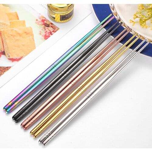 Colorful stainless steel chopsticks Electroplated titanium golden chopsticks, Chinese household kitchen repeatable chopsticks