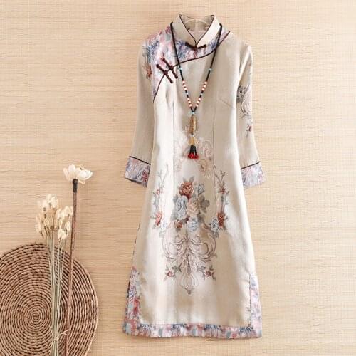 Autumn Women Royal Dress Patchwork Cheongsam Chinese Style Retro Elegant Jacquard Slim Elegant Lady Party Qipao Dress S-XXL