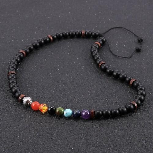 Unisex Men Women Yoga Chakra Necklace 8MM 52PCS Natural Stone Beads Short Necklaces Choker Buddhist Rosary Tibetan Jewelry