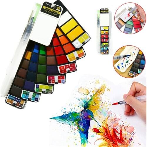 Superior Solid Watercolor Paint Set 18/25/33/42 Colors Foldable Travel Painting Pigment With Water Brush Pen Students Supplies