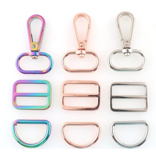 Swivel Clasp Snap Hook rainbow color Slider buckle D ring buckles webbing hardware d ring Strap for 25mm bag garment accessories