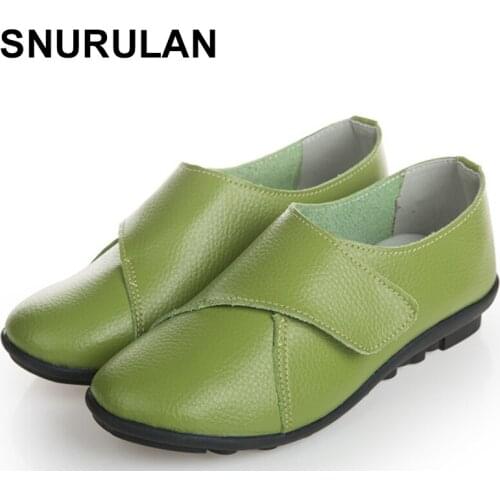 SNURULAN Women lace up Genuine Leather Shoes round toe Comfortable Breathable Casual Comfortable Platform Shoes Female FlatsE379