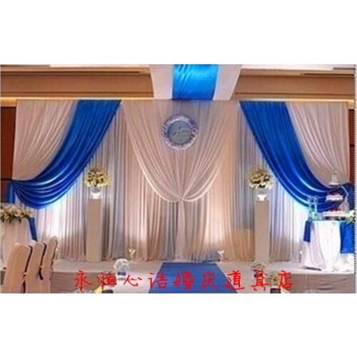 20ft*10ft Wedding backdrop wih beautiful swags royal blue with pute white clear style