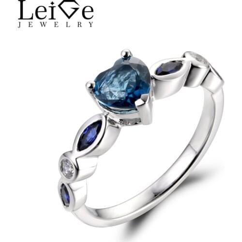 Leige Jewelry London Blue Topaz Ring Silver 925 Wedding Promise Rings for Women Fine Jewelry Heart Cut Christmas Gift